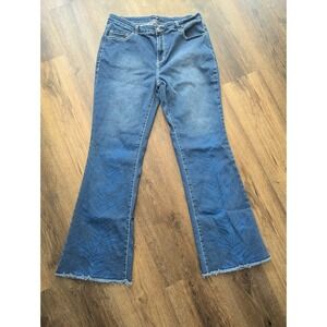 Flamingo Jeans XXL Blue Medium Wash Wide Leg Boot Cut Paint Pattern Denim